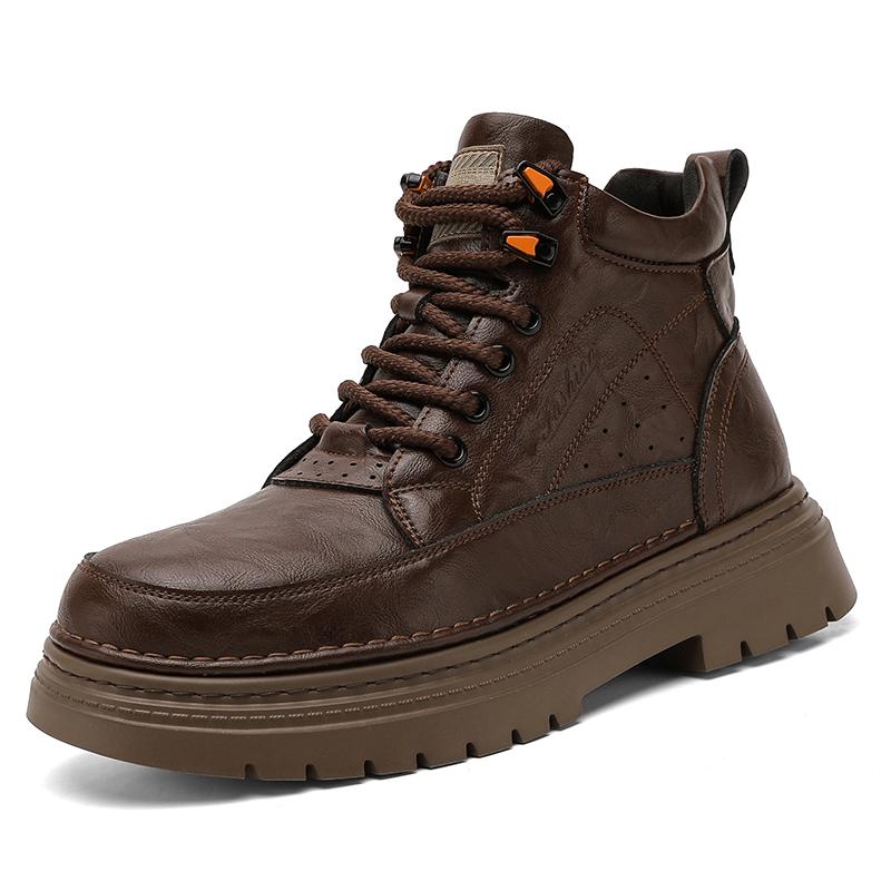 Fashion Casual leather men's boots Fashionable retro design style Leisure Business Party outdoor street walking thick soled Office shoes