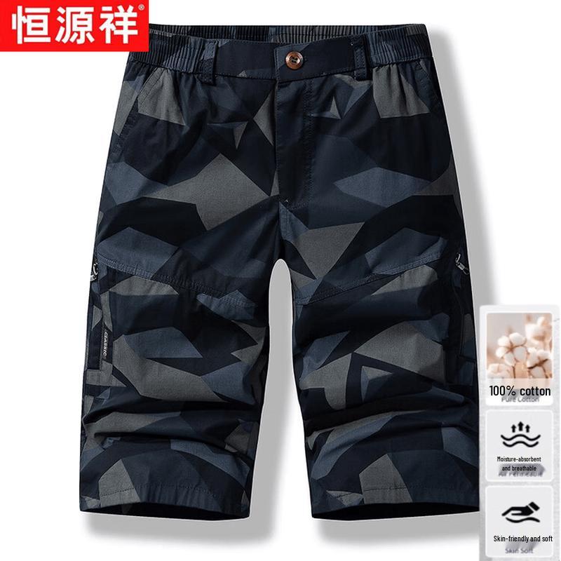 Hengyuanxiang Men s Cotton Multi-Pocket Capri Workwear Pants 2XL