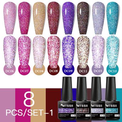 Mtssii 8PCS Glitter Reflective Nail Gel Polish Set Spring Summer Semi Permanent Soak Off UV Led Gel Varnish Kit For Manicures
