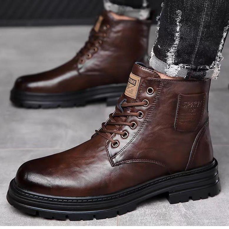 Men's Genuine Leather Martin Boots: High-Top Winter Business Casual with Wool Lining