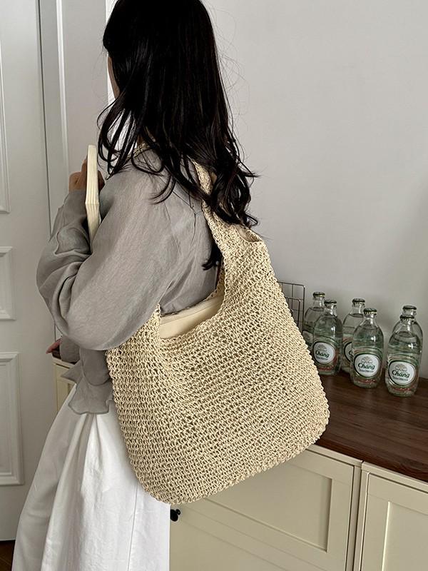 European & American Mori Style Single Shoulder Straw Woven Bag - Casual, Versatile, Large Capacity Beach Holiday Bag.