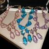 Square Diamond Irregular Necklace Earrings Set Design Sense Unique Light Luxury Dress Exquisite Jewelry Women