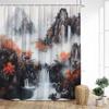 Japanese Style Landscape Shower Curtain Ink Mountain Cherry Blossom Pavilion Lake Asian Art Bath Curtains Home Bathroom Decor
