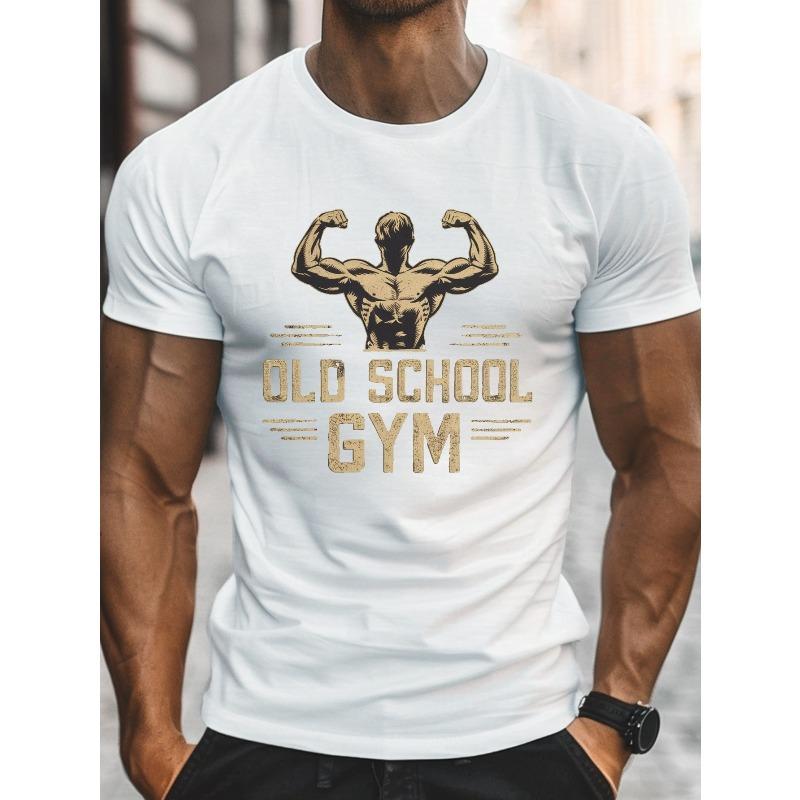 

Men s Summer T-shirt, Muscular Fitness OLD SCHOOL GYM Graphic Print Short Sleeve Tees Trend Casual Tops for Daily Life, Big & Tall Guys 2XL белый