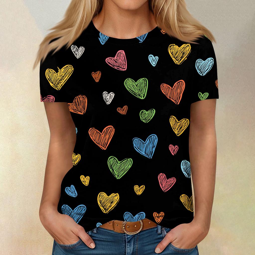 Women's Casual Fashion Valentine's Day Printed Short-Sleeve Top/T-Shirt