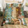 Kawaii Animals Duvet Cover Cute Rabbit Bedding Set Rustic Wooden Comforter Cover Microfiber Floral Bedclothes Queen For Girl Boy