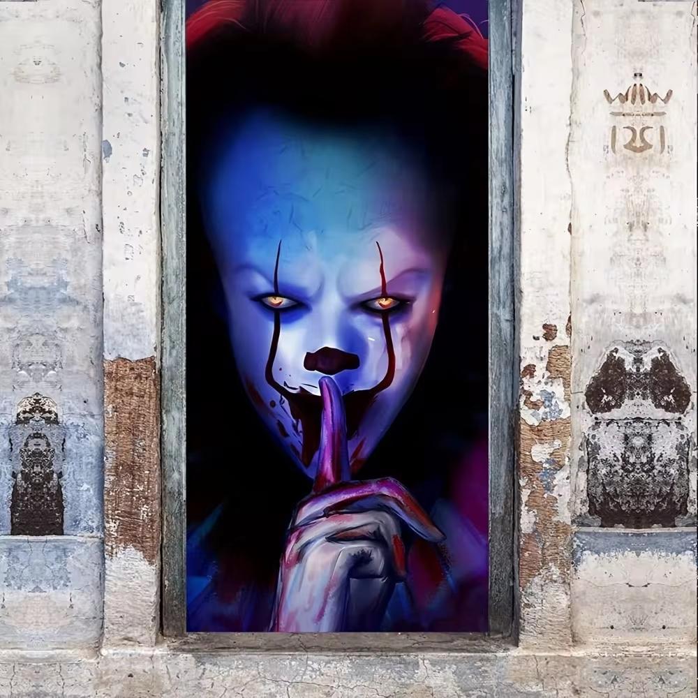 Halloween Banner Decorations Trick or Treat Scary Clown Door Frames Door Covers Background Scary Atmosphere Hanging Cloth