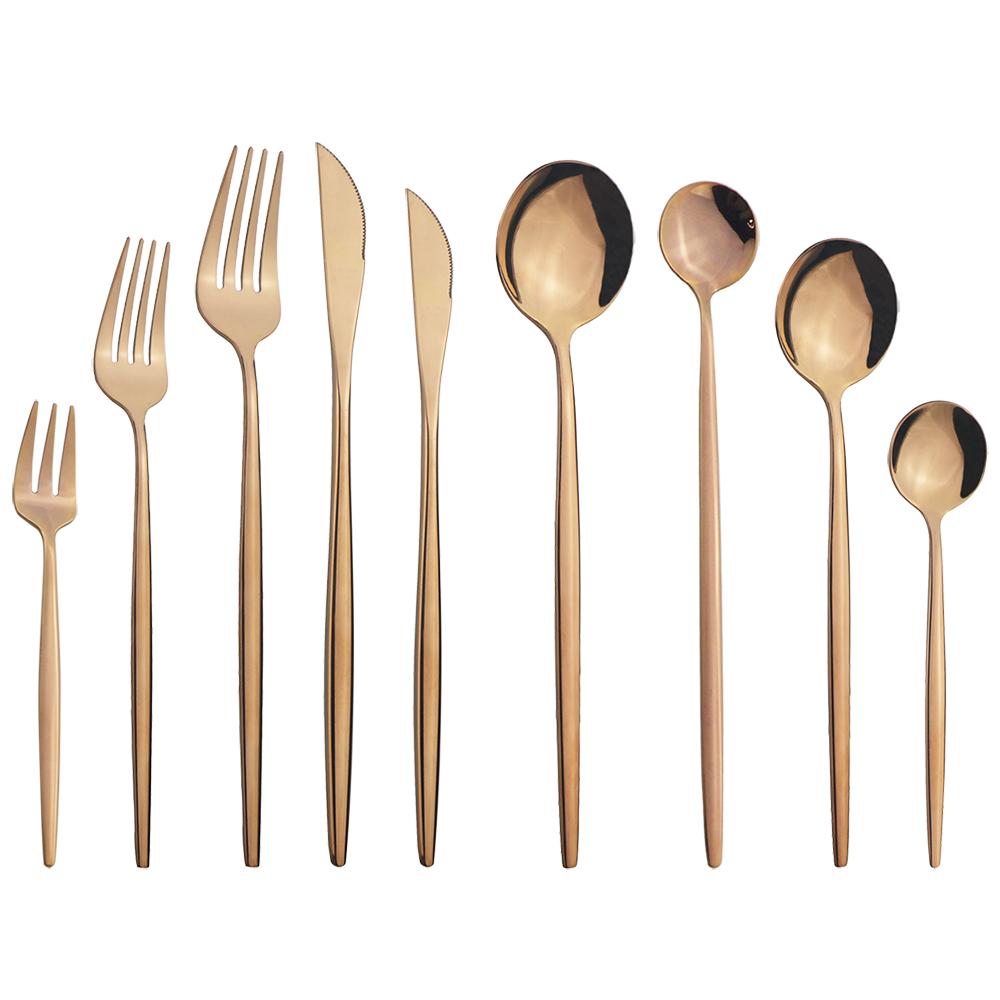 9 adet/takım altın çatal bıçak kaşık seti hizmeti 1 paslanmaz çelik yemek takımı sofra bıçağı tatlı kek meyve çatal kaşık ev sofra takımı gümüş seti
