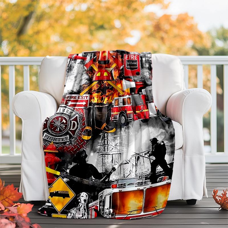 fire truck Theme Printed Blanket - Perfect for Couch, Bed, Travel & Outdoor Use | Machine Washable, Cozy & Durable.