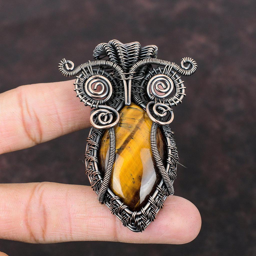 Tiger's Eye Copper Pendant Wire Wrapped Pendant Handmade Jewelry Owl Pendant Copper Jewelry Gift For Her Gemstone Pendant Wrapped Jewelry