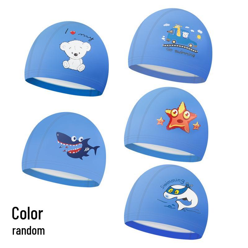 Children's PU Swim Cap: Non-Tightening, Ear-Protecting, Cute Cartoon Design for Boys and Girls.