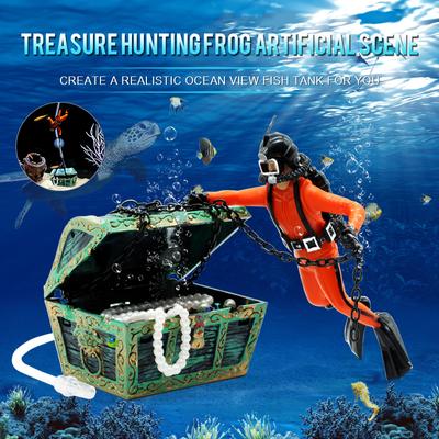 Aquarium Air Action Diver Treasure Hunter Chest Fish Tank Ornament Decoration