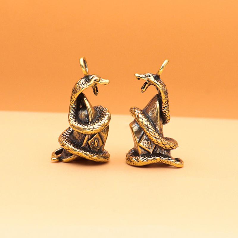 Antique Brass Snake Statue Miniature Figurines Zodiac Animal Desk Decoration Ornaments Brass Crafts Pendant