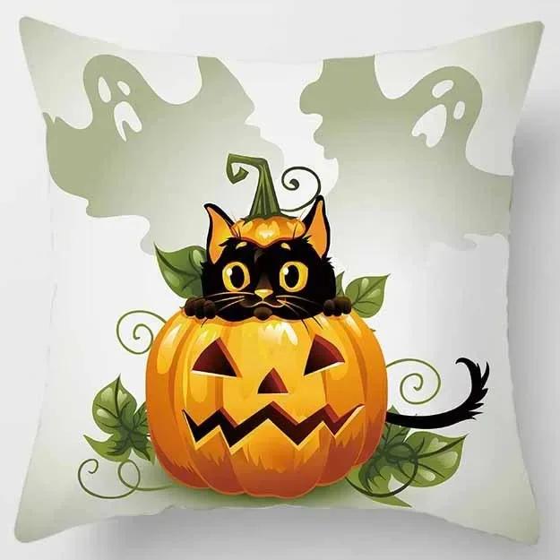 Taie d'Oreiller Décorative À Motif De Citrouille, Lanterne, Chat, Horreur, Halloween, Pour Bureau, Salon, Canapé, Voiture