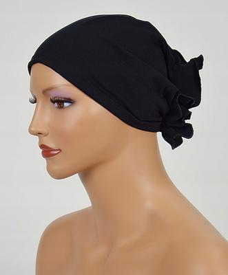 Black Turban Luba Fashionable Pleated Hat Plain Also for Chemotherapy