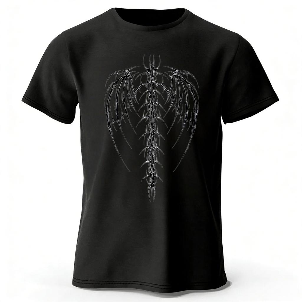 New Dark Devil Spine Print Pure Cotton Short Sleeved Menswomens Loose Soft and Comfortable Tshirt for Street Fashion Top
