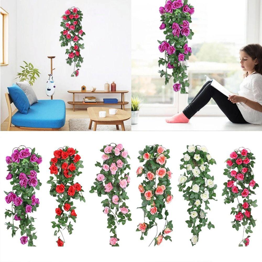 

Wall Hanging Artificial Rose Vine Silk Floral False Flower Vine Living Room