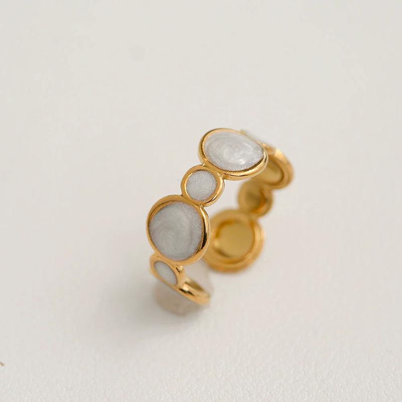 Stainless Steel French White Enamel Rings for Women Drip Glaze Romantic Elegent Girl Ring Daily Wear Sweet Y2K Jewelry No Fading