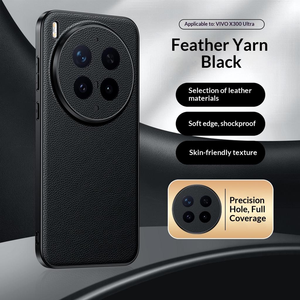 Litchi Pattern Cowhide Leather Slim Phone Case for X300 Ultra X300s X200 Pro X100s X100 Camera Lens Bumper TPU+PC Back Cover