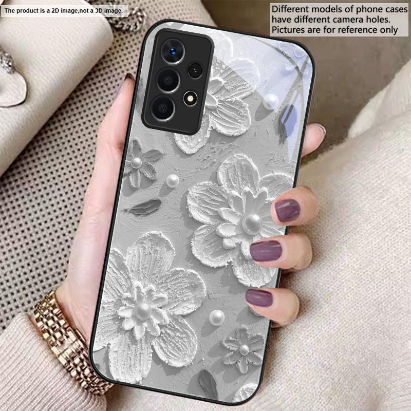 Creme Reis weiße Blüten Für Samsung A20 30 22 23 24 25 26 A31 32 33 34 A35 42 A50 51 52 53 54 55 56 70 71 72 73 Glas Handyhülle