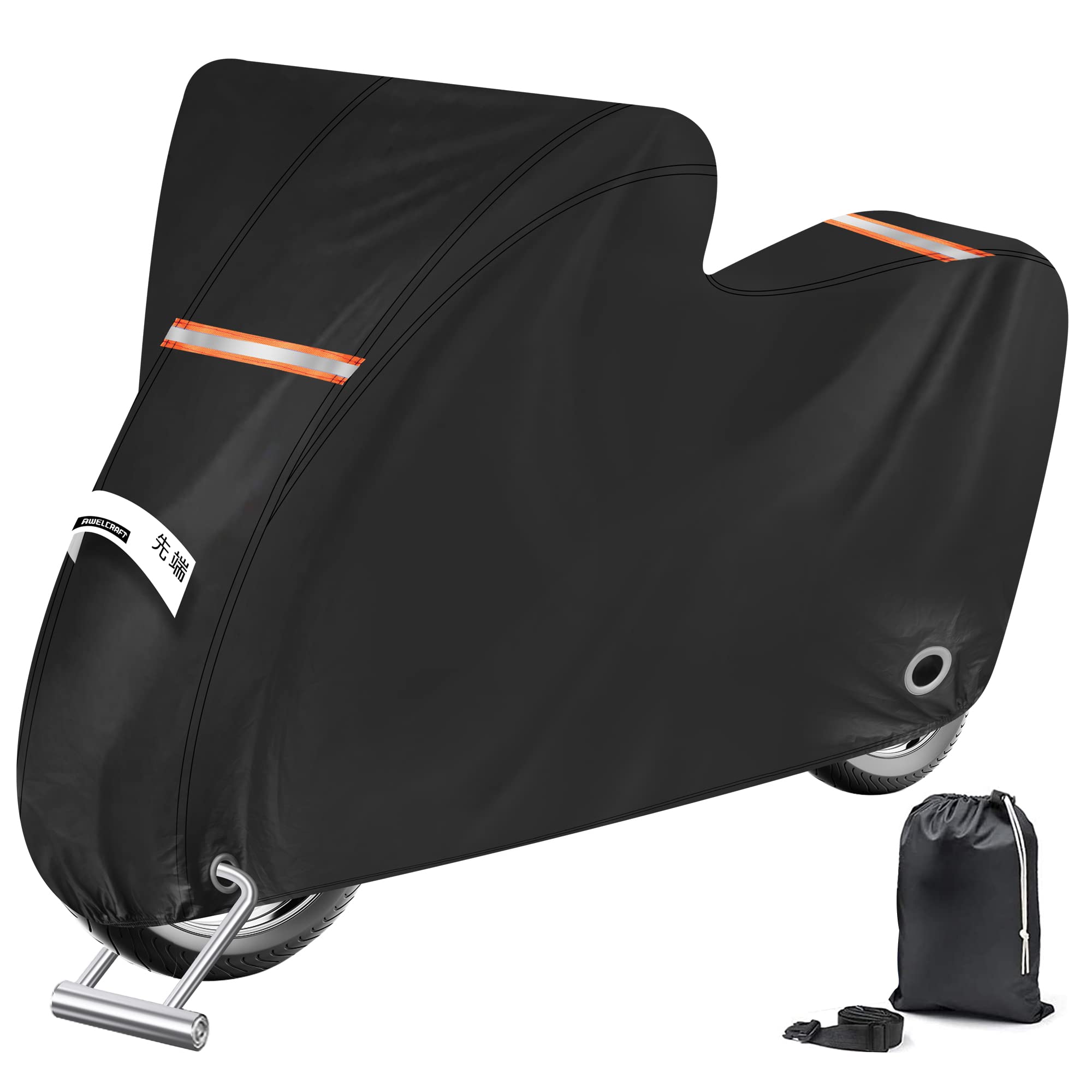 

Чехол для мотоцикла Awelcraft для 250CC-750CC со светоотражающей полосой, водонепроницаемый, солнцезащитный, ветрозащитный, противоугонный, Yamaha, Suzuki, 2L-SIZE чёрный