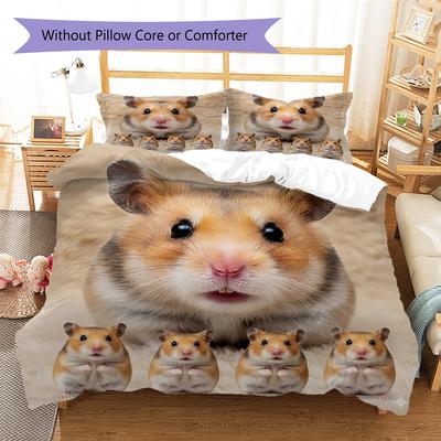 Ensemble de couette et taies d'oreiller motif hamster et rat Décoration de maison Cadeau (1 housse de couette + 2 taies d'oreiller, sans garniture.)