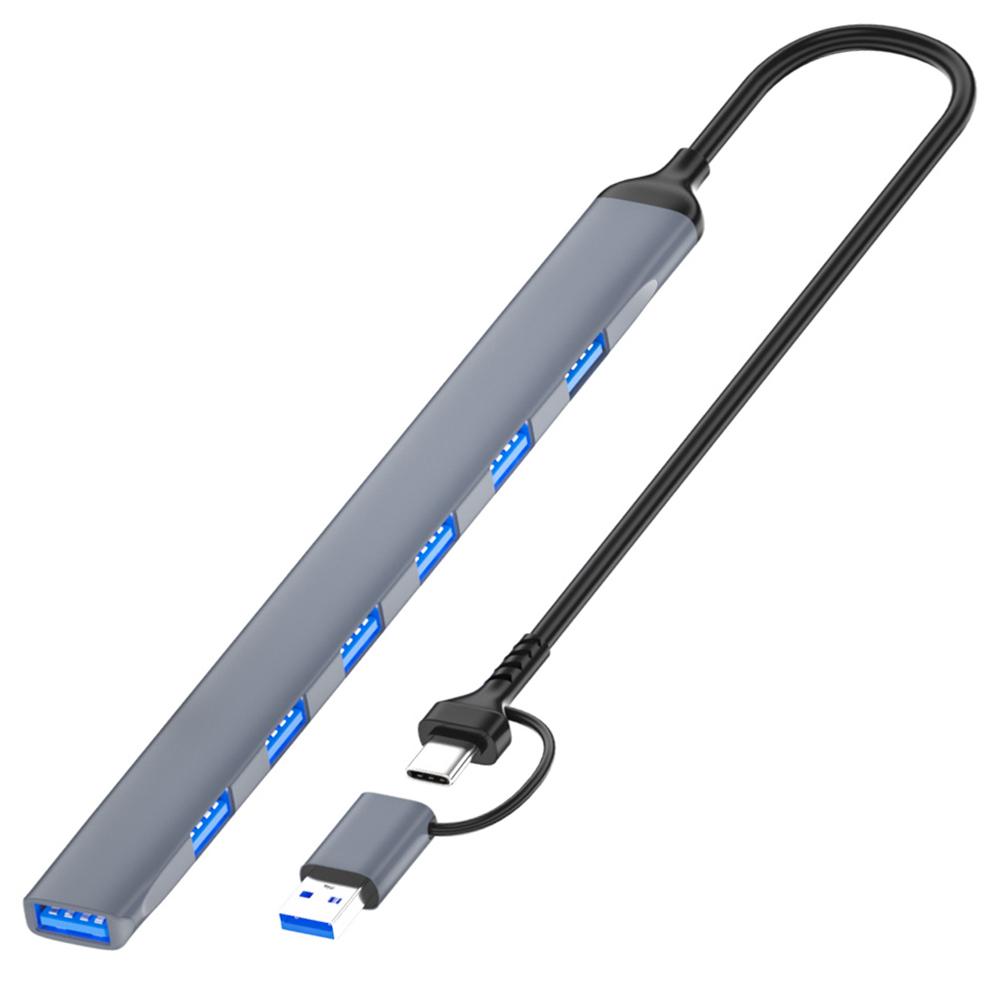 

ADS-303D 7-in-1 Multifunctional Hub USB+Type-C to USB 3.0+6x USB 2.0 Splitter As Shown A