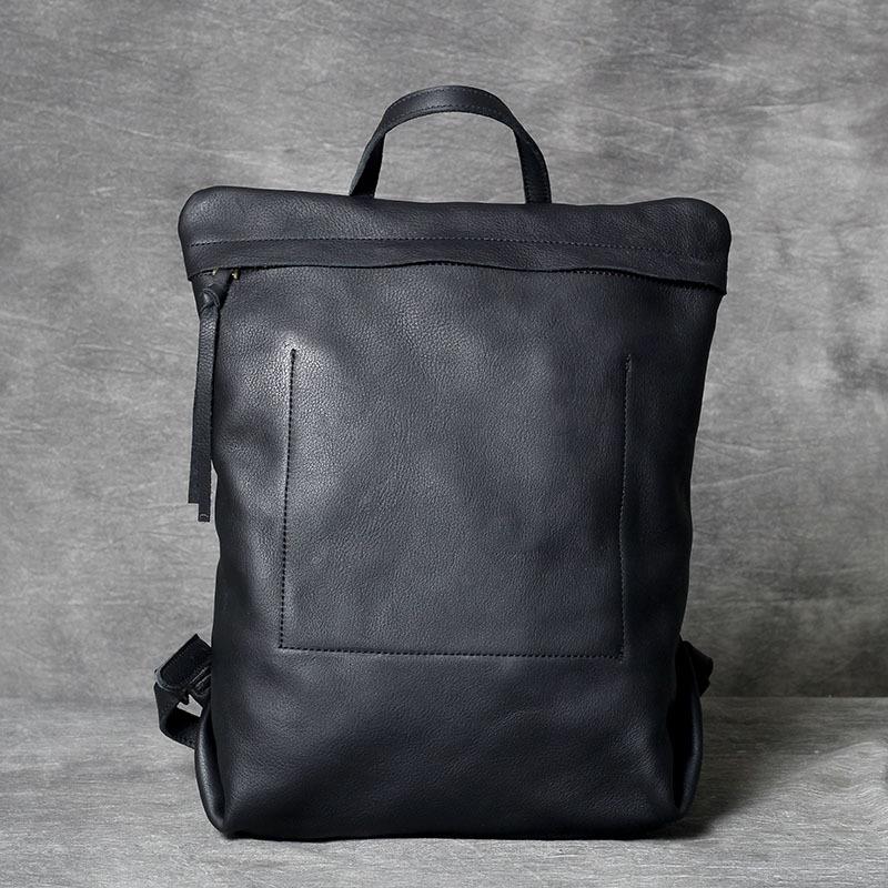 Genuine Cowhide Leather Minimalist Backpack: Handmade, Simple, Versatile Design for Men and Women.