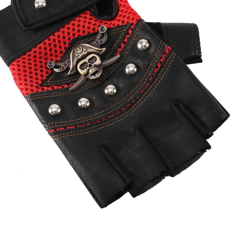 Punk Skulls Rivet PU Leather Gloves Men Women Fashion Hip Hop Gym Half Finger Gloves Summer Cycling Motorcycle Accessories
