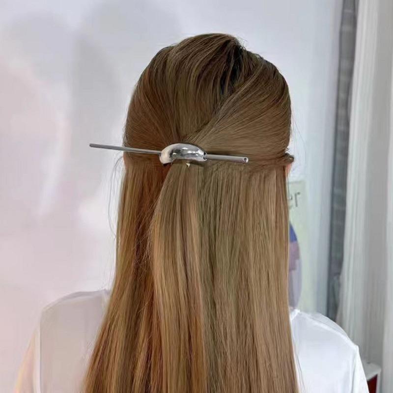 1pc Chinese Silver Curved Crescent Shaped Hairpin Women High-end Feel Featuring Simple and Stylish Half Zip Hairpin Headband