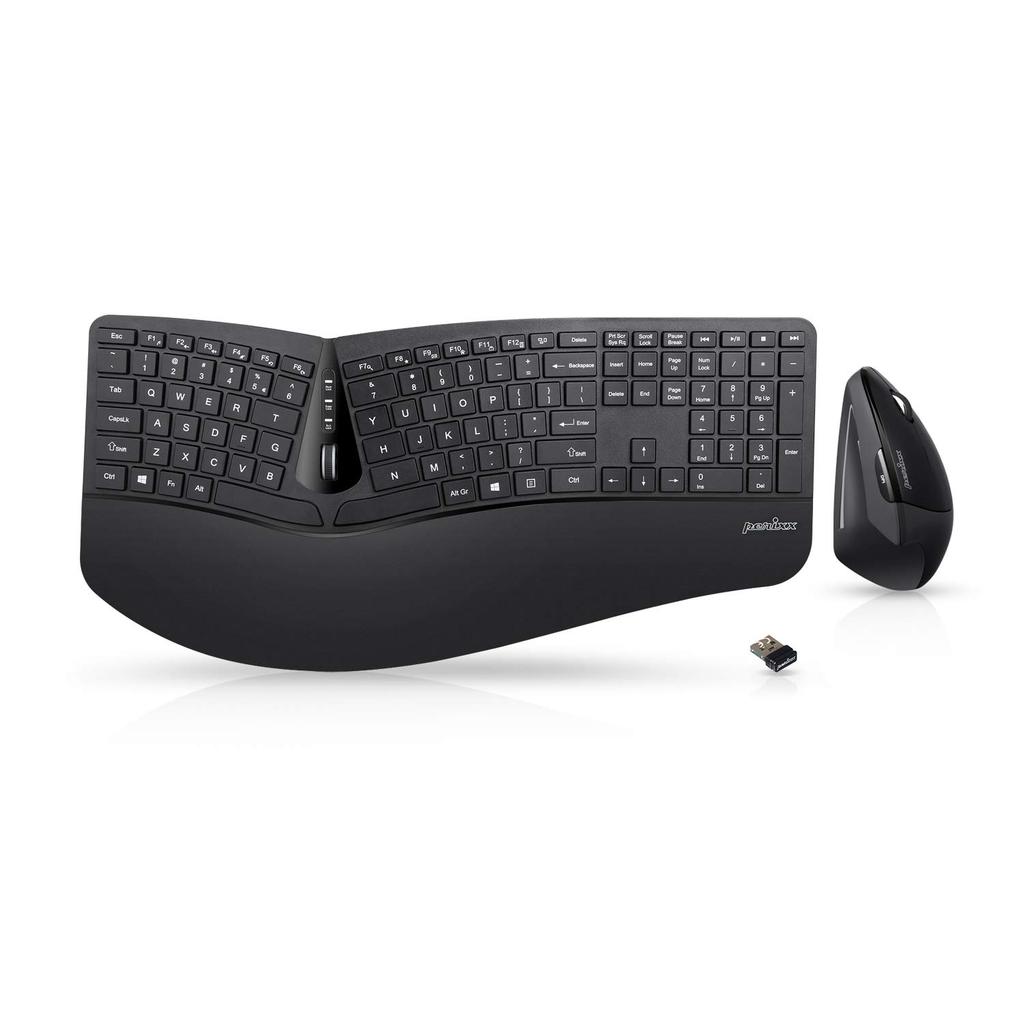 Perixx Wireless Ergonomic Keyboard Vertical Mouse Left and Right Separated Adjustable Palm Flat Membrane English Official Warranty Periduo-605 & Set,