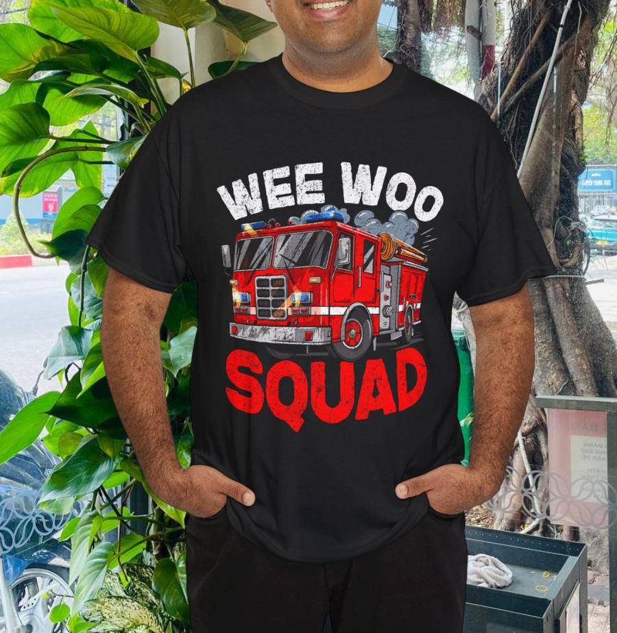 

Wee Woo Squad Funny Firefighter Fire Truck Fireman Men Women T-Shirt L