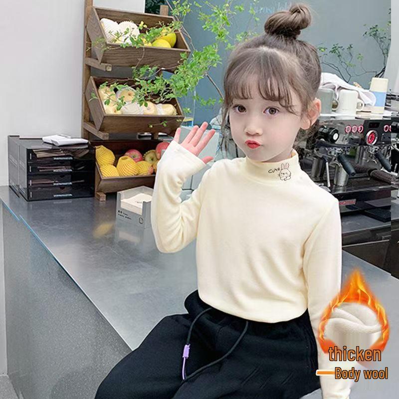 Unisex Kids' Slim-Fit Half-High Collar Fleece Long-Sleeve T-Shirt for Autumn/Winter (2025)