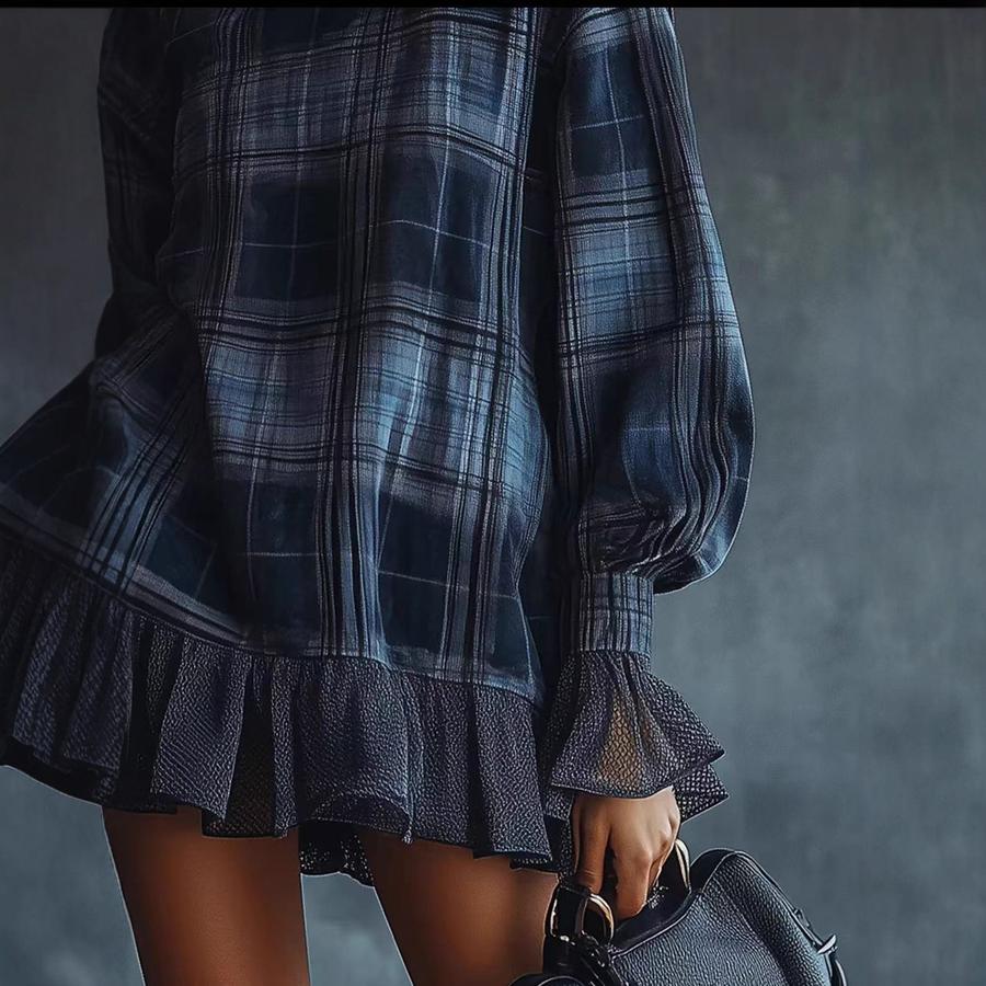 Floral Grid Ruffled Short Dress - Spring Fashion Set for Women