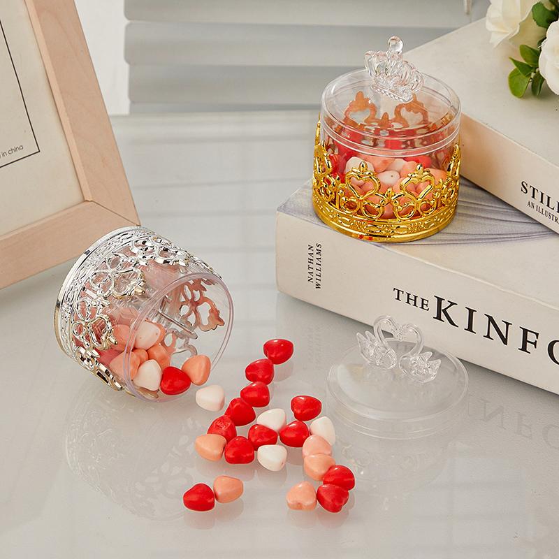12 Pièces Boîte à Bonbons en Plastique Couronne Cygne Or Argent Emballage Transparent Boîte à Bonbons Anniversaire Mariage Fourniture de Fête