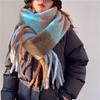 Korean Style Plaid Mohair Scarf - Women's Winter Imitation Cashmere Shawl