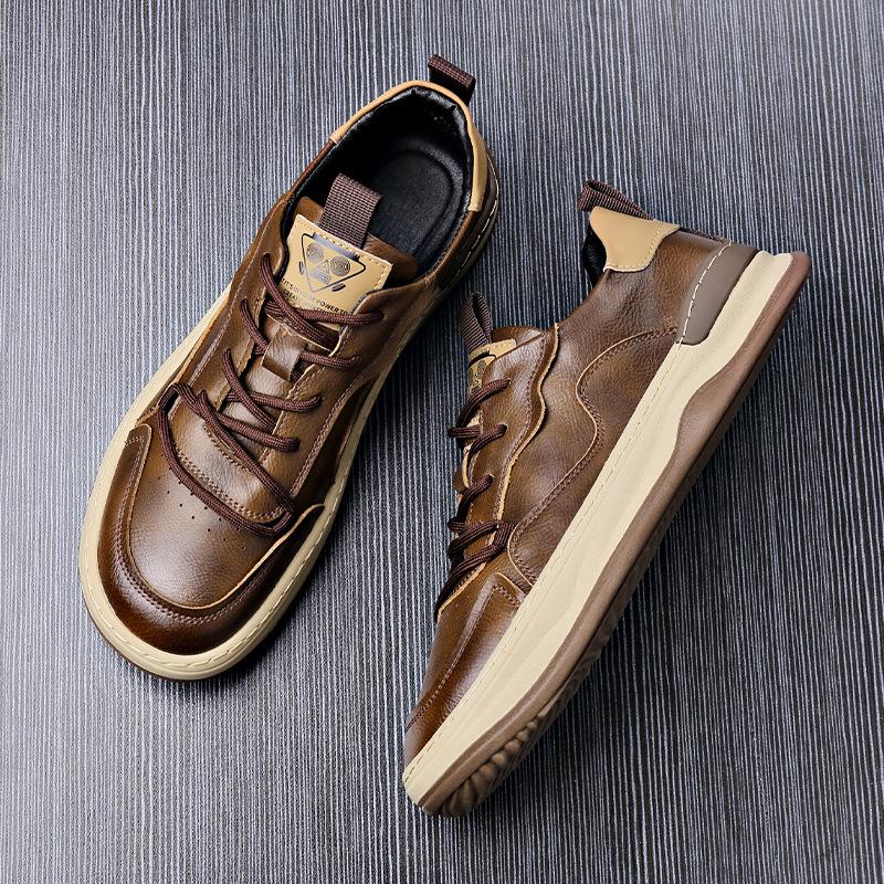 Fashion Designer New Male Thick Soled Board Shoes Spring Autumn Wear Comfortable Men's Leather Casual Shoes Solid Color Men's Sneakers