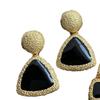 Vintage Geometric Black Gold Jewelry Set: Pre-owned Gold-plated Stud Earrings & Necklace