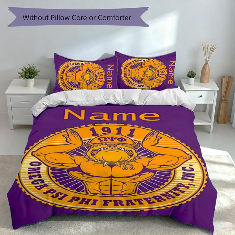 3pcs Custom Name Omega Psi Phi Bedding Set,Includes 1 Duvet Cover and 2 Pillowcases,All-season Bedroom Decor