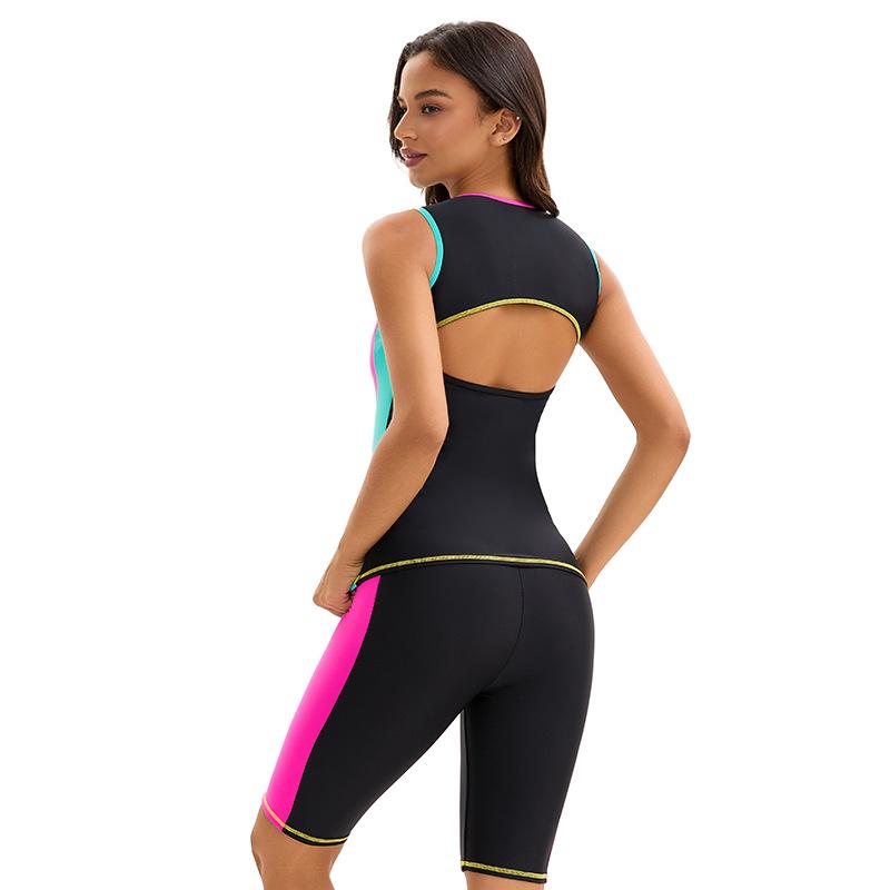 Sleeveless Conservative Split Swimsuit Women's Sexy Color Block Tight Swimsuit