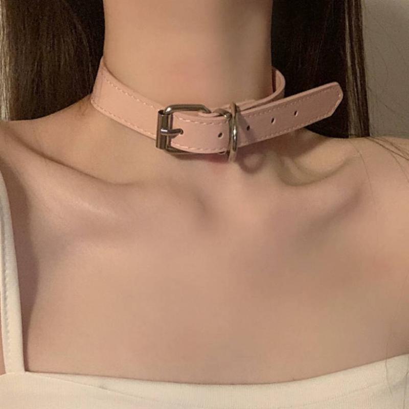 Gothic Punk Belt Buckle Choker Necklace Dark Durable PU Leather Jewelry for Men Women Music Festival Outfit