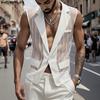 INCERUN Men Lapel Neck Sleeveless See Through Mesh Transparent Striped Blazer Tops