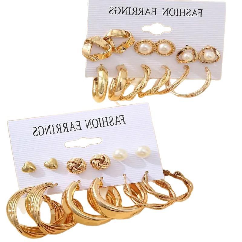 Hot Sale Vintage Gold Geometric Women's Earrings Set Pearl Earrings Earrings Set