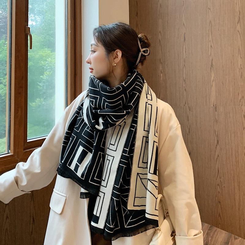 Autumn and winter new plaid letter scarf women's thickened double-sided warm scarf shawl supply