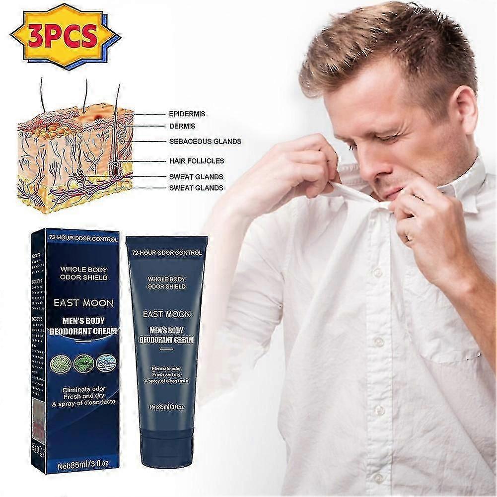 3PCS Mens Body Gentle Deodorant Cream Fresh And Dry For Whole Body Odor Control Skin Safe NEW