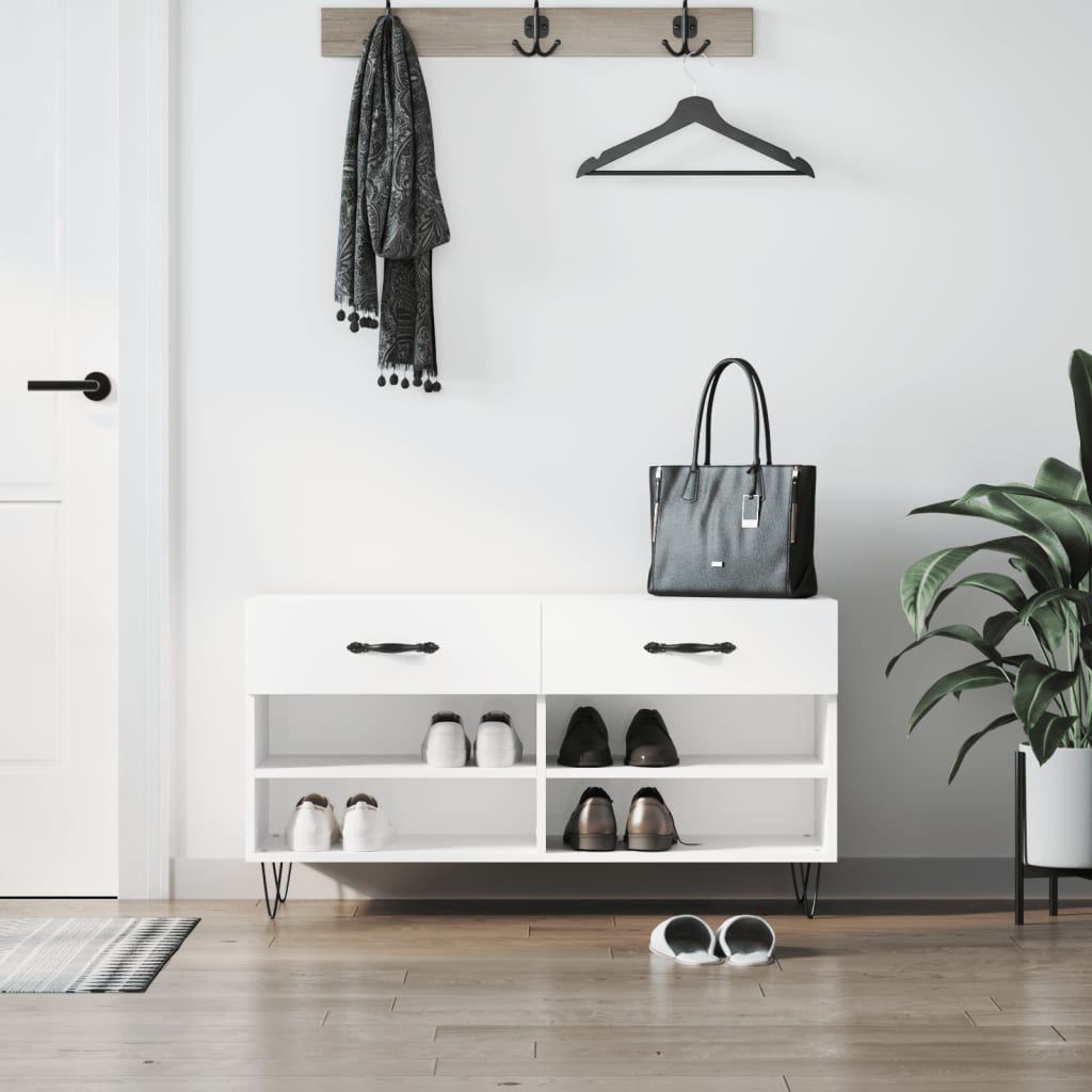 Shoe Bench High Gloss White 102 x 35 x 55 cm Engineered Wood