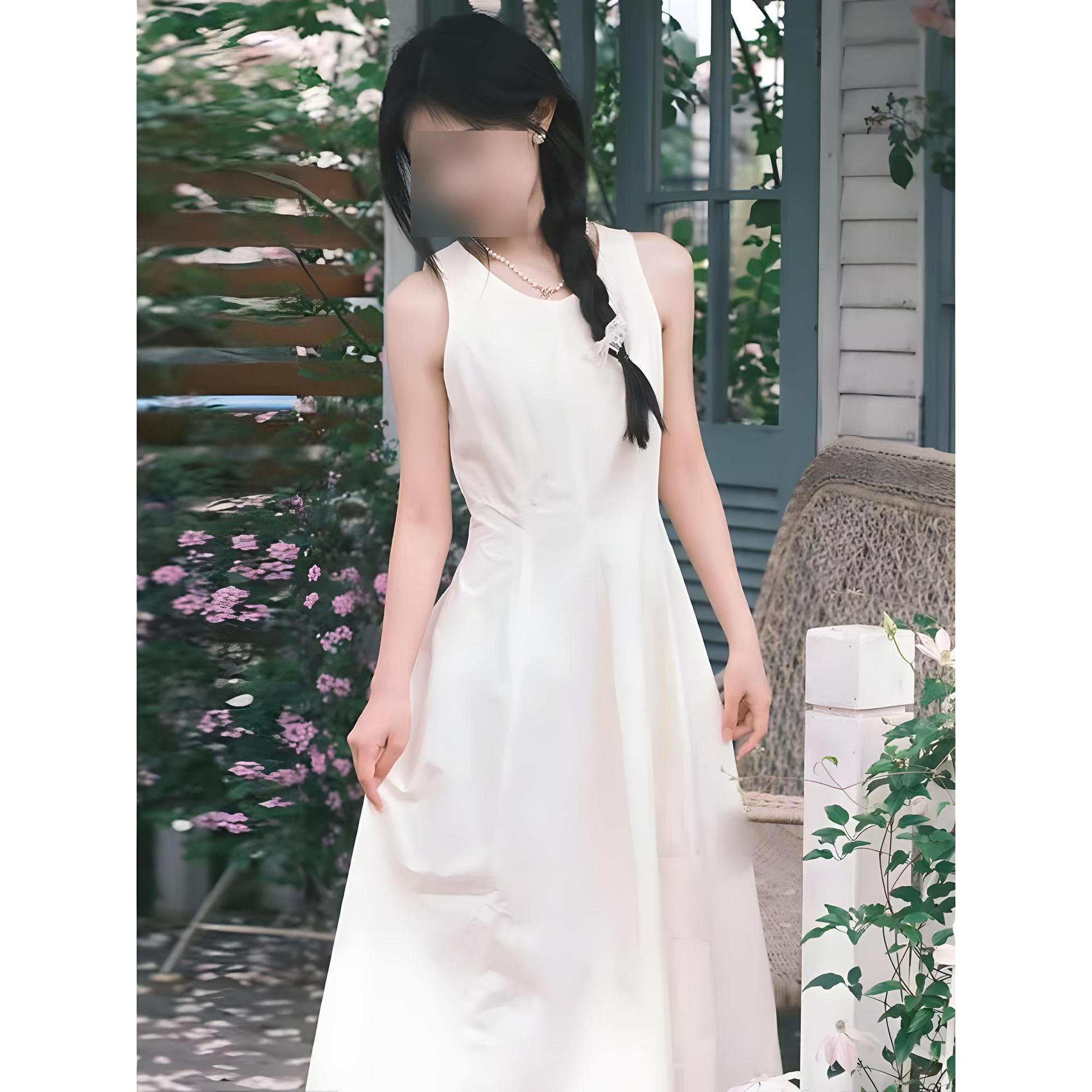 

Белое платье-майка без рукавов женское летнее повседневное новое темпераментное маленькое длинное платье XL- (recommended 110-60kg)