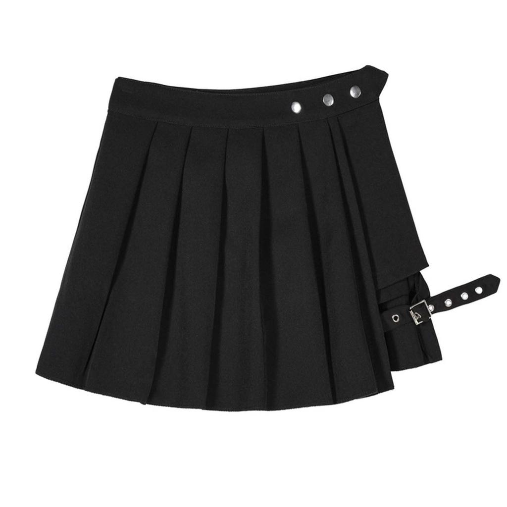 Women's Black Sexy Leg Ring Skirt Pleated Skirt Short Skirt