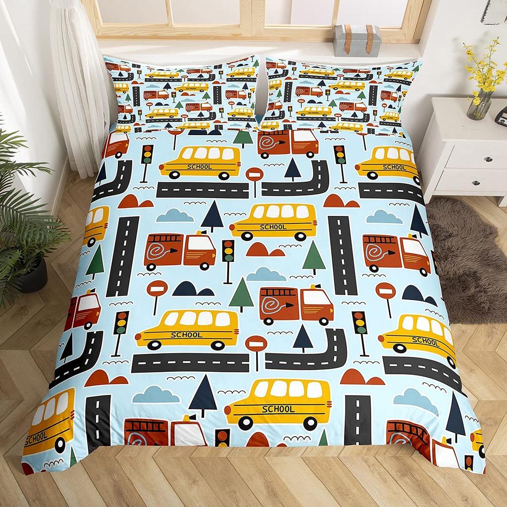 Grünes LKW-Bettwäsche-Set für Kinder, Größe Full, mit Kissenbezug, Cartoon-Bettwäsche-Dekoration, Geburtstagsgeschenk