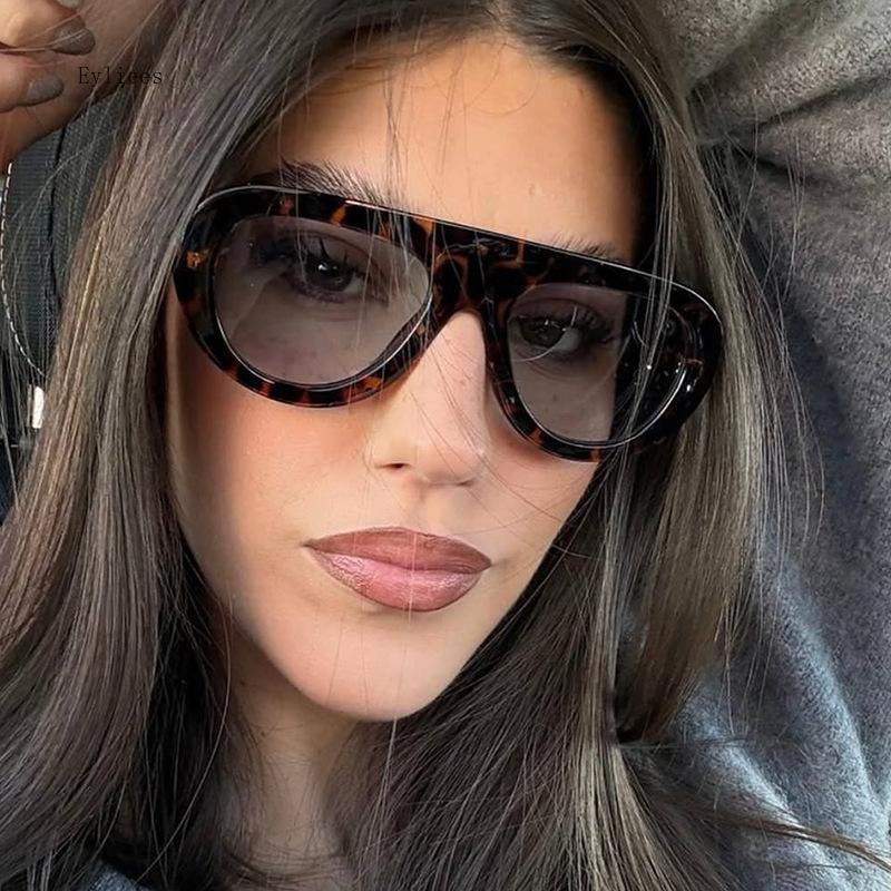 Retro Round Sunglasses for Women Men Vintage Oversized Pilot Frame Tea Color Lens UV400 Luxury  Trend Unisex Shades